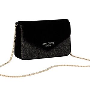 Jimmy Choo Parfums Black Shimmer Gold Chain Women's Bag Clutch Snap Closure New